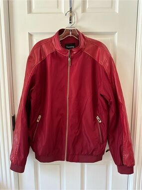 Tanmning Men's Red Bomber Jacket with Zip Pockets